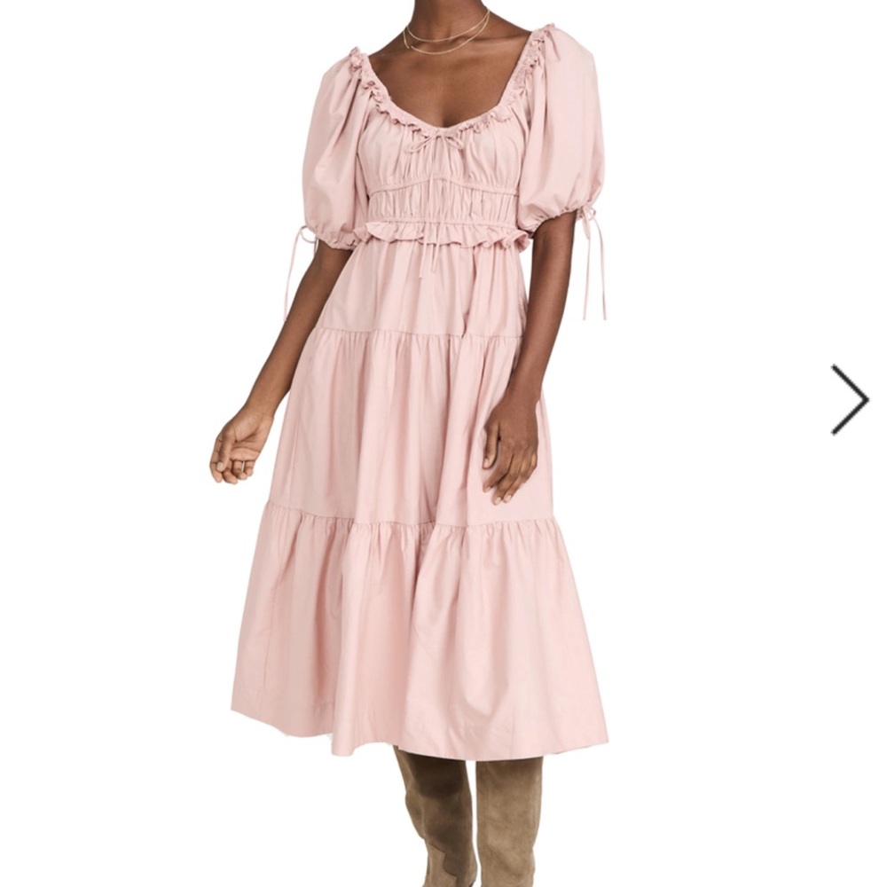 En Saison Poplin puff-sleeve tiered midi dress